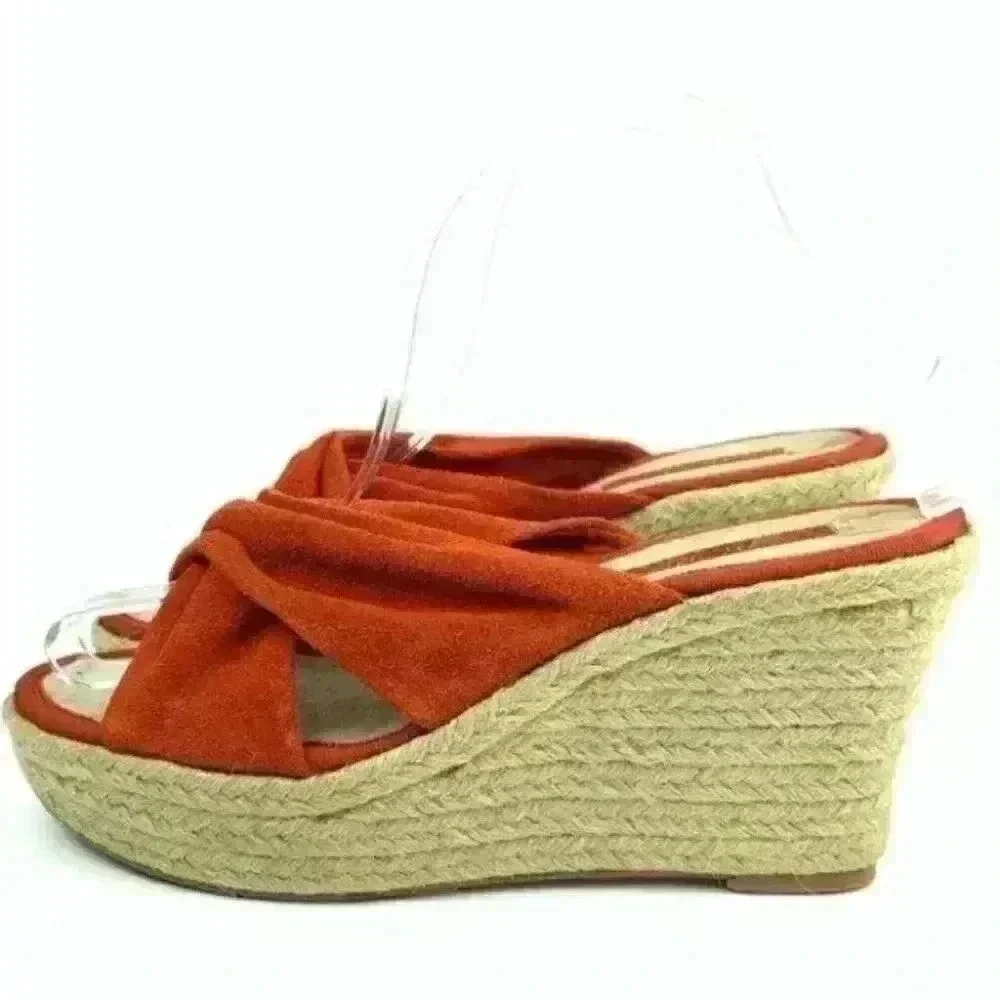 Nine west sandals sz 8 Wntgnitiontj burnt orange suede wedge espadrilles